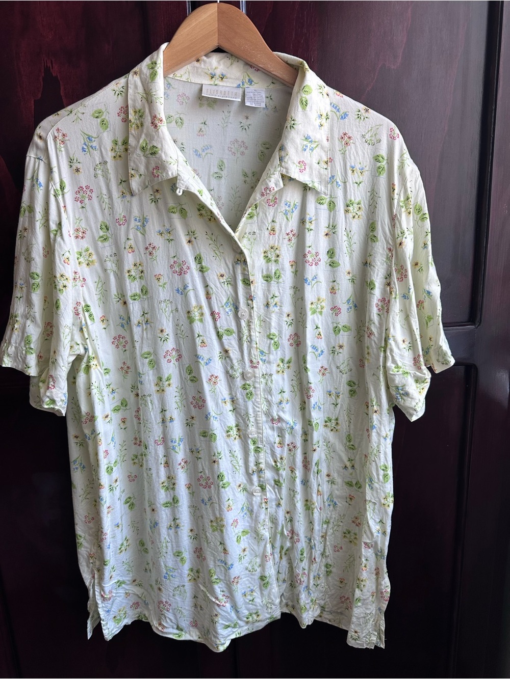 Vintage Pale Yellow and Green Floral Button-Down Shirt